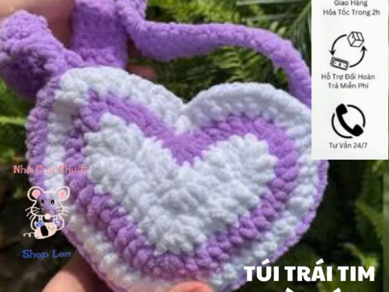 Túi Len Trái Tim Màu Tím